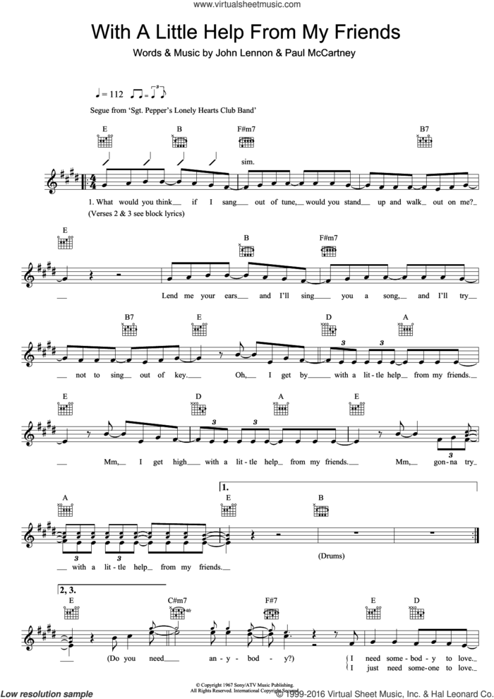 With A Little Help From My Friends sheet music for voice and other instruments (fake book) by The Beatles, John Lennon and Paul McCartney, intermediate skill level