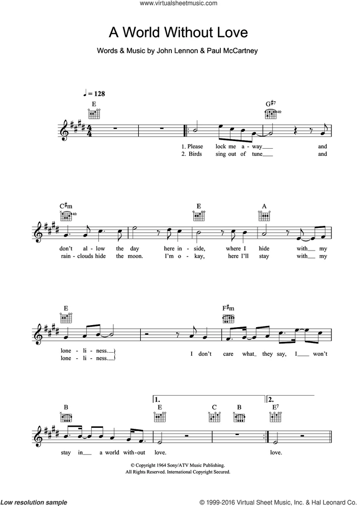 World Without Love sheet music for voice and other instruments (fake book) by Peter and Gordon, John Lennon and Paul McCartney, intermediate skill level
