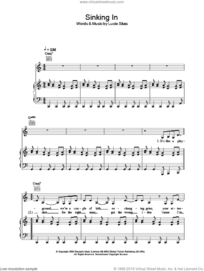 Sinking In sheet music for voice, piano or guitar by Lucie Silvas, intermediate skill level