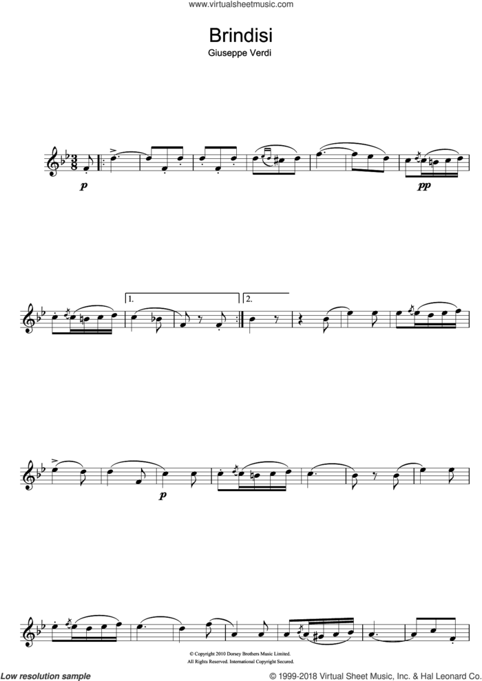 Brindisi (from La Traviata) sheet music for flute solo by Giuseppe Verdi, classical score, intermediate skill level