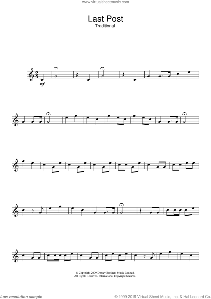Last Post sheet music for trumpet solo, intermediate skill level