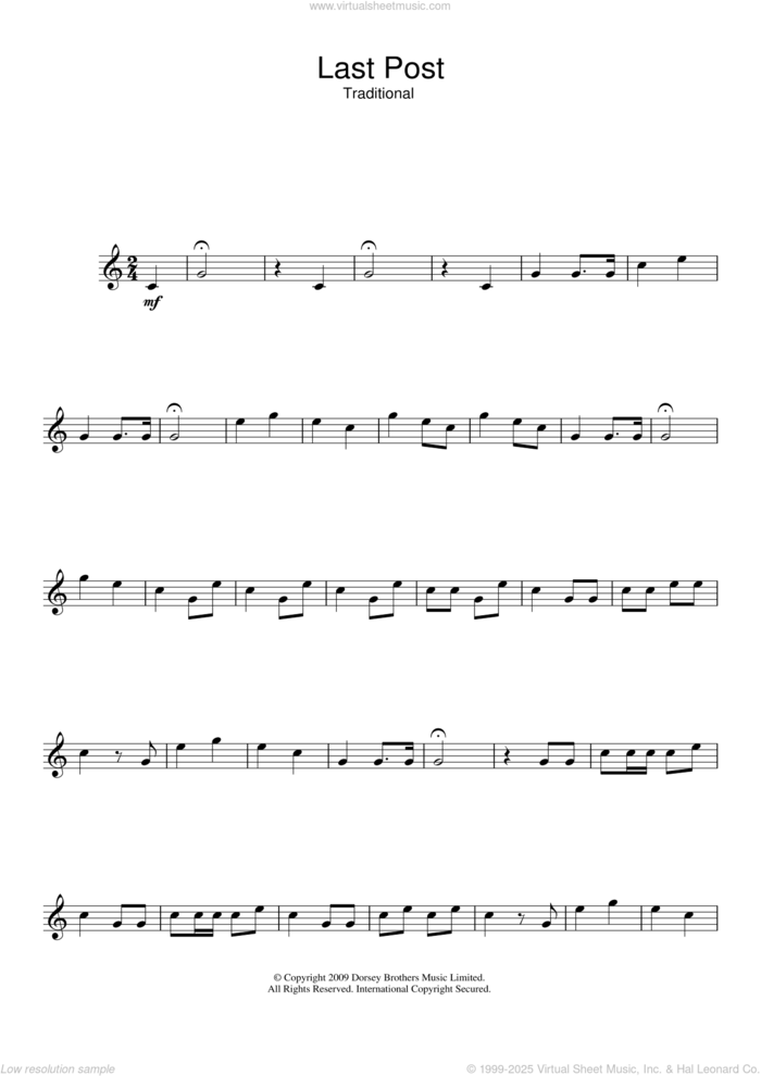 Last Post sheet music for trumpet solo, intermediate skill level