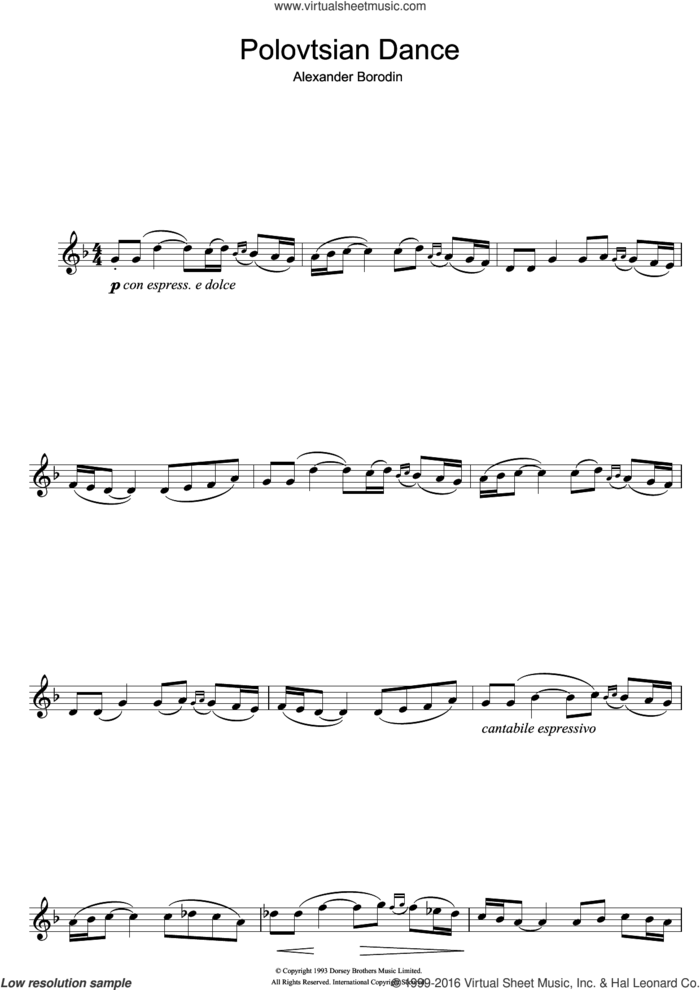 Polovtsian Dance sheet music for clarinet solo by Alexander Borodin, classical score, intermediate skill level