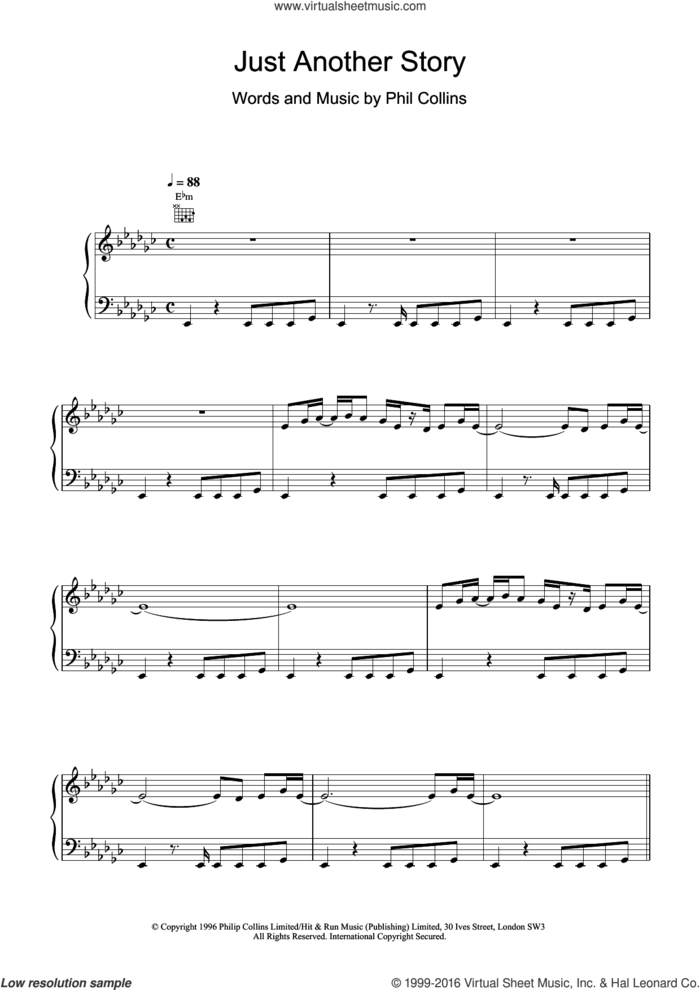 Just Another Story sheet music for violin solo by Phil Collins, intermediate skill level