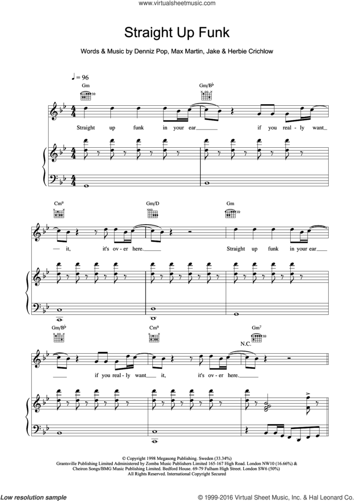 Straight Up Funk sheet music for violin solo by Max Martin, Ben Folds Five and Dennis Pop, intermediate skill level