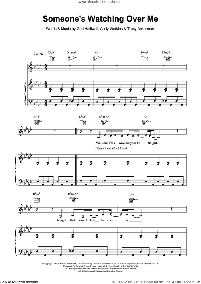 Someone's Watching Over Me sheet music for violin solo by Geri Halliwell, intermediate skill level