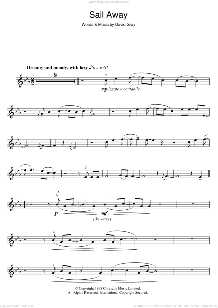 Sail Away sheet music for violin solo by David Gray, intermediate skill level