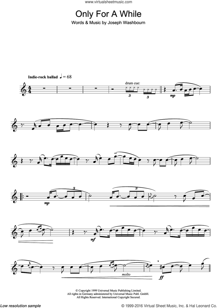 Only For A While sheet music for clarinet solo by Toploader and Joseph Washbourne, intermediate skill level