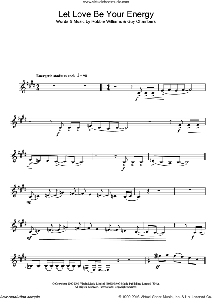 Let Love Be Your Energy sheet music for clarinet solo by Robbie Williams and Guy Chambers, intermediate skill level
