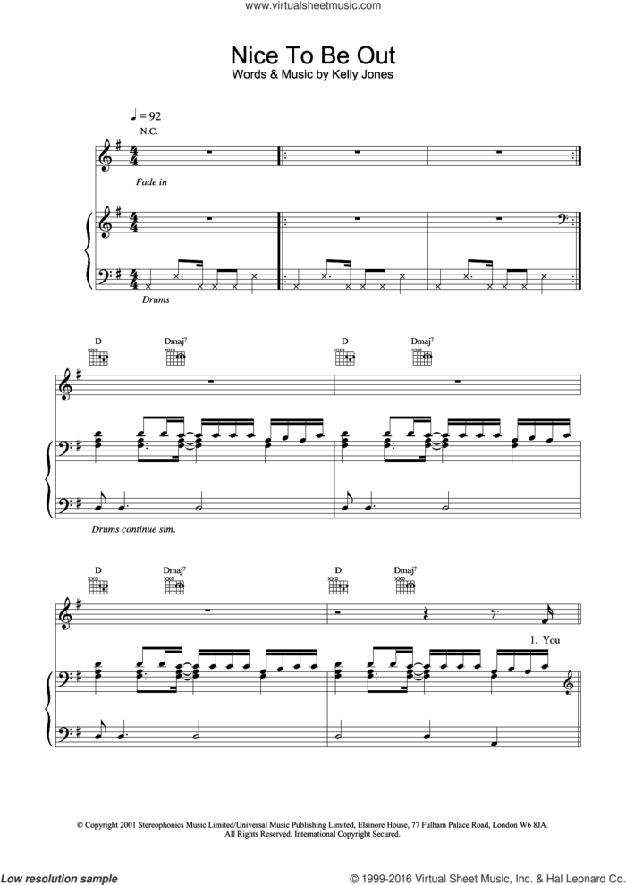 Nice To Be Out sheet music for violin solo by Stereophonics and Kelly Jones, intermediate skill level