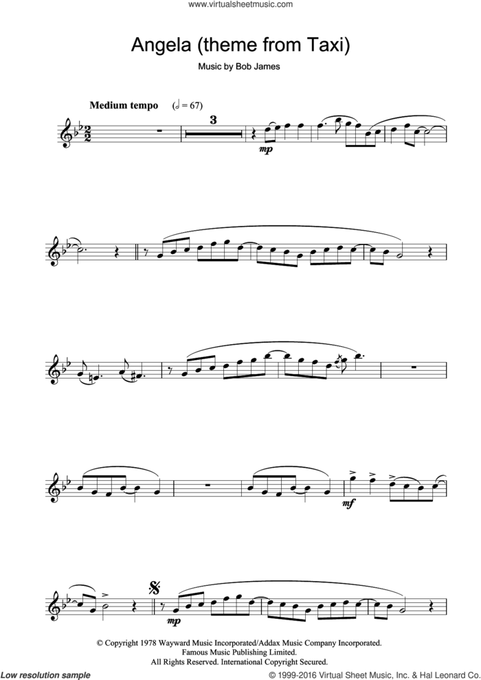 Angela (theme from Taxi) sheet music for clarinet solo by Bob James, intermediate skill level