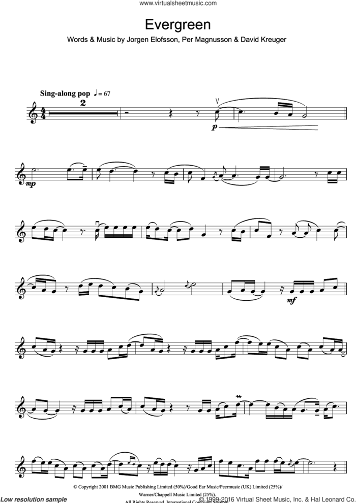 Evergreen sheet music for violin solo by Will Young, Westlife, David Kreuger, Jorgen Elofsson and Per Magnusson, intermediate skill level