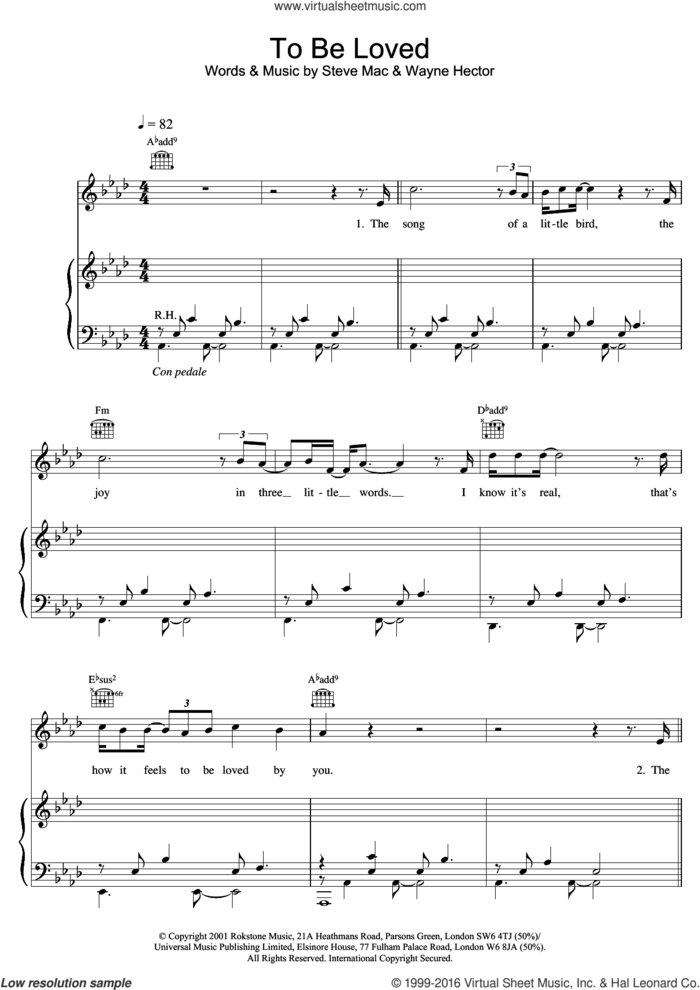 To Be Loved sheet music for violin solo by Wayne Hector, Westlife and Steve Mac, intermediate skill level