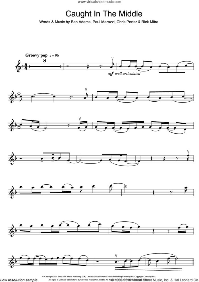 Caught In The Middle sheet music for violin solo by A1, Ben Adams, Chris Porter, Paul Marazzi and Rick Mitra, intermediate skill level