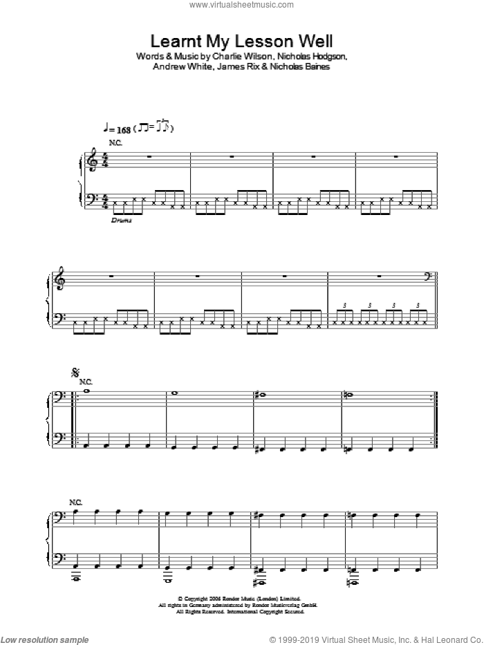 Learnt My Lesson Well sheet music for voice, piano or guitar by Kaiser Chiefs, Andrew White, Charlie Wilson, James Rix, Nicholas Baines and Nicholas Hodgson, intermediate skill level