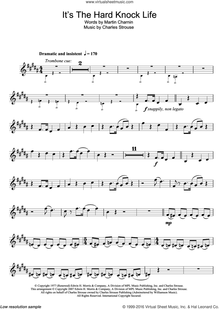 It's The Hard-Knock Life (from Annie) sheet music for clarinet solo by Charles Strouse and Martin Charnin, intermediate skill level