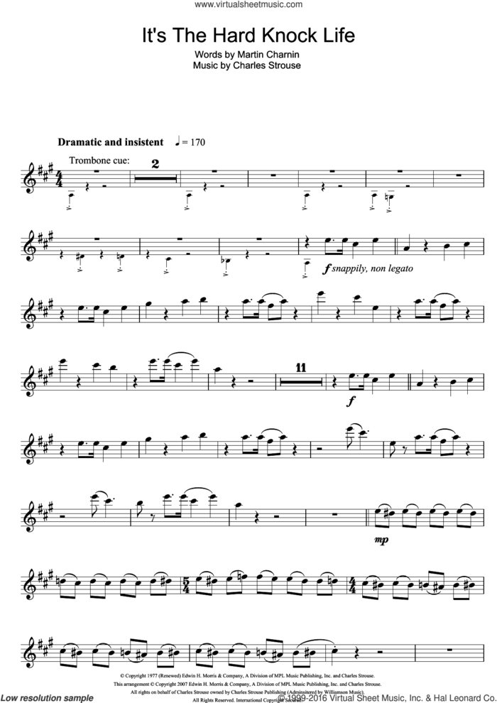 It's The Hard-Knock Life (from Annie) sheet music for tenor saxophone solo by Charles Strouse and Martin Charnin, intermediate skill level