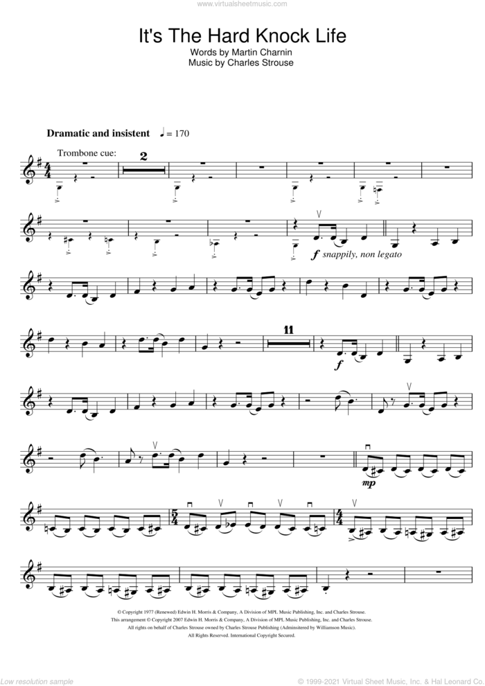 It's The Hard-Knock Life (from Annie) sheet music for violin solo by Charles Strouse and Martin Charnin, intermediate skill level