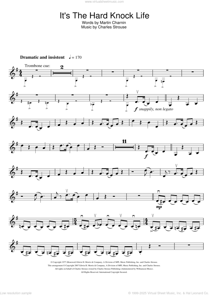 It's The Hard-Knock Life (from Annie) sheet music for violin solo by Charles Strouse and Martin Charnin, intermediate skill level