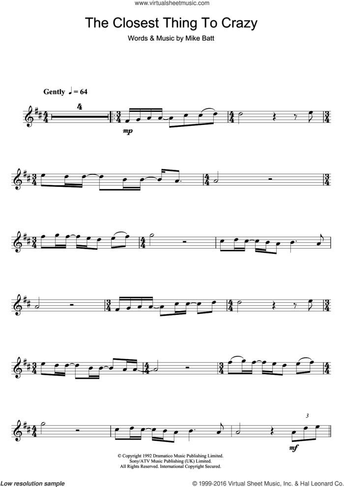 The Closest Thing To Crazy sheet music for clarinet solo by Katie Melua and Mike Batt, intermediate skill level