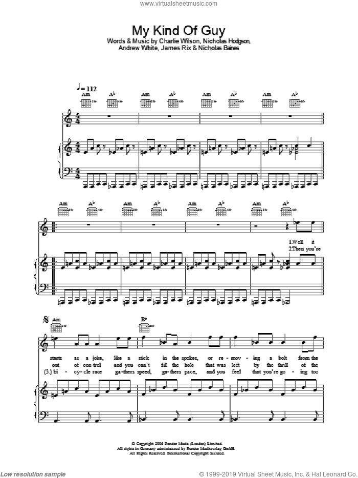 My Kind Of Guy sheet music for voice, piano or guitar by Kaiser Chiefs, Andrew White, Charlie Wilson, James Rix, Nicholas Baines and Nicholas Hodgson, intermediate skill level