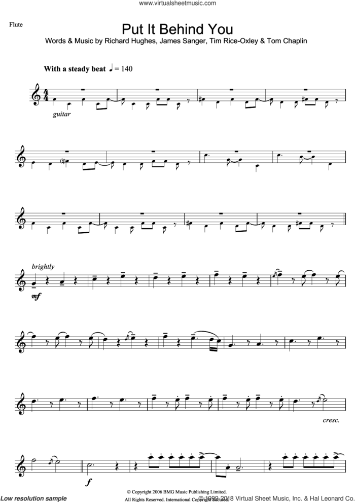 Put It Behind You sheet music for flute solo by Tim Rice-Oxley, James Sanger, Richard Hughes and Tom Chaplin, intermediate skill level