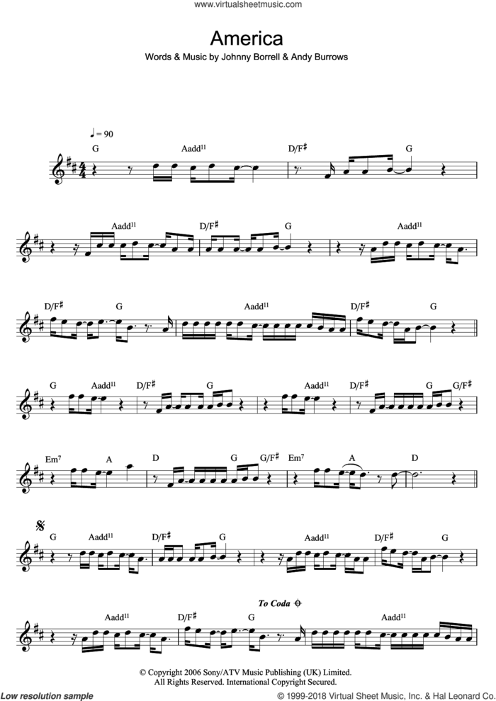 America sheet music for flute solo by Razorlight, Andy Burrows and Johnny Borrell, intermediate skill level
