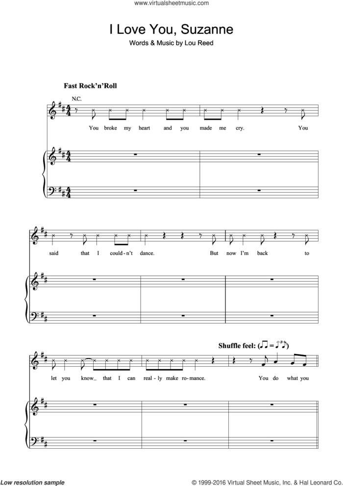 I Love You, Suzanne sheet music for violin solo by Lou Reed, intermediate skill level