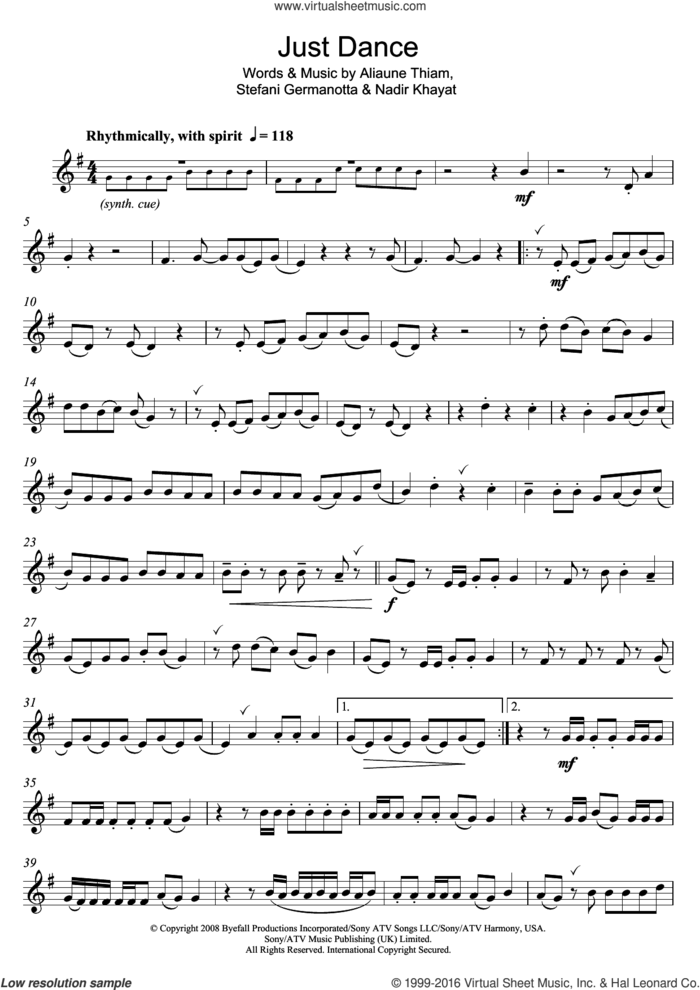 Just Dance sheet music for clarinet solo by Lady Gaga, Aliaune Thiam and Nadir Khayat, intermediate skill level