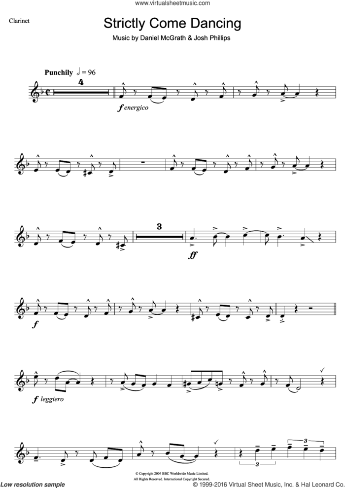 Strictly Come Dancing sheet music for clarinet solo by Daniel McGrath and Josh Phillips, intermediate skill level