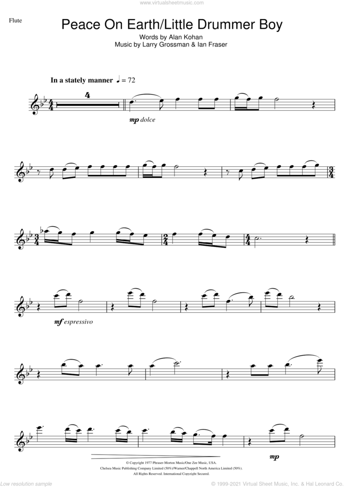 Peace On Earth sheet music for flute solo by David Bowie, Alan Kohan, Ian Fraser and Larry Grossman, intermediate skill level