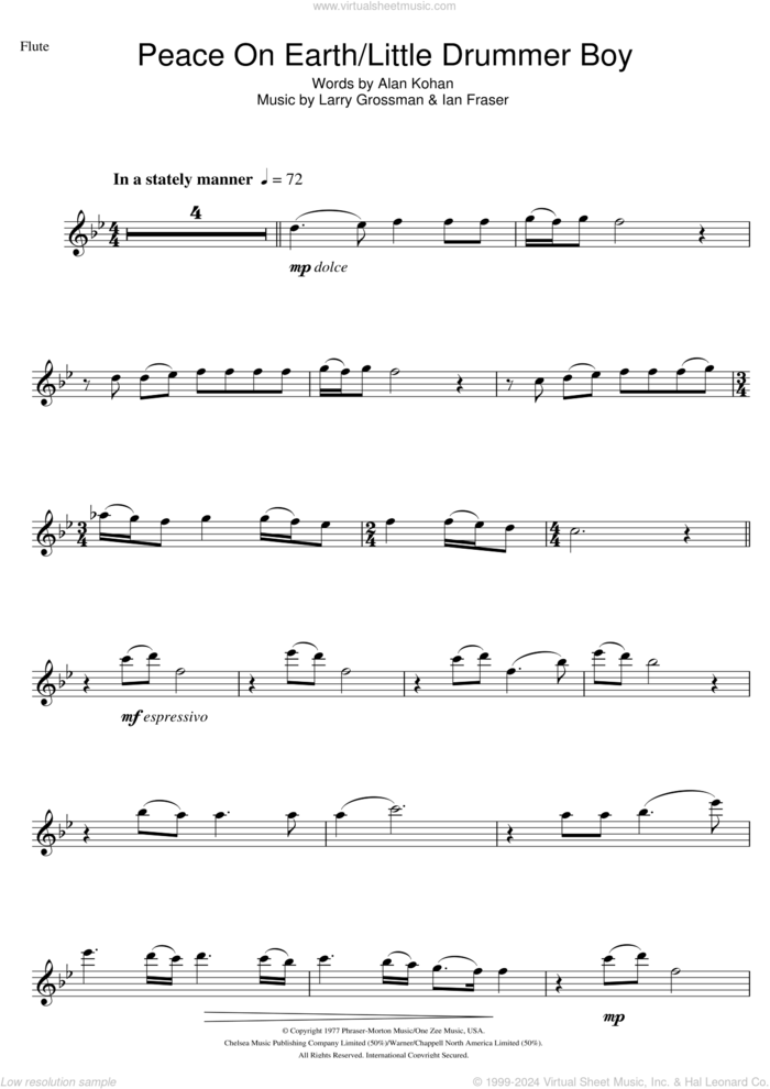 Peace On Earth sheet music for flute solo by David Bowie, Alan Kohan, Ian Fraser and Larry Grossman, intermediate skill level