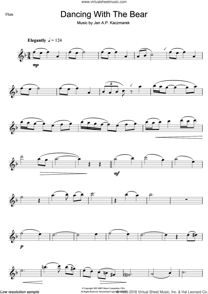 Dancing With The Bear (from Finding Neverland) sheet music for flute solo by Jan A.P. Kaczmarek, intermediate skill level