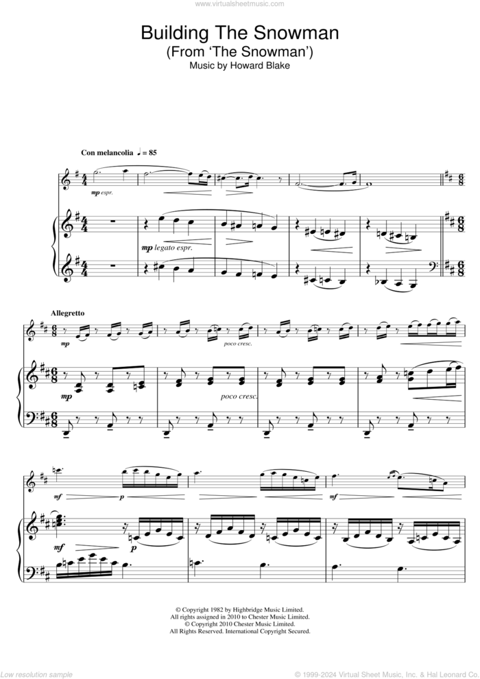 Building The Snowman (From 'The Snowman') sheet music for flute solo by Howard Blake, intermediate skill level