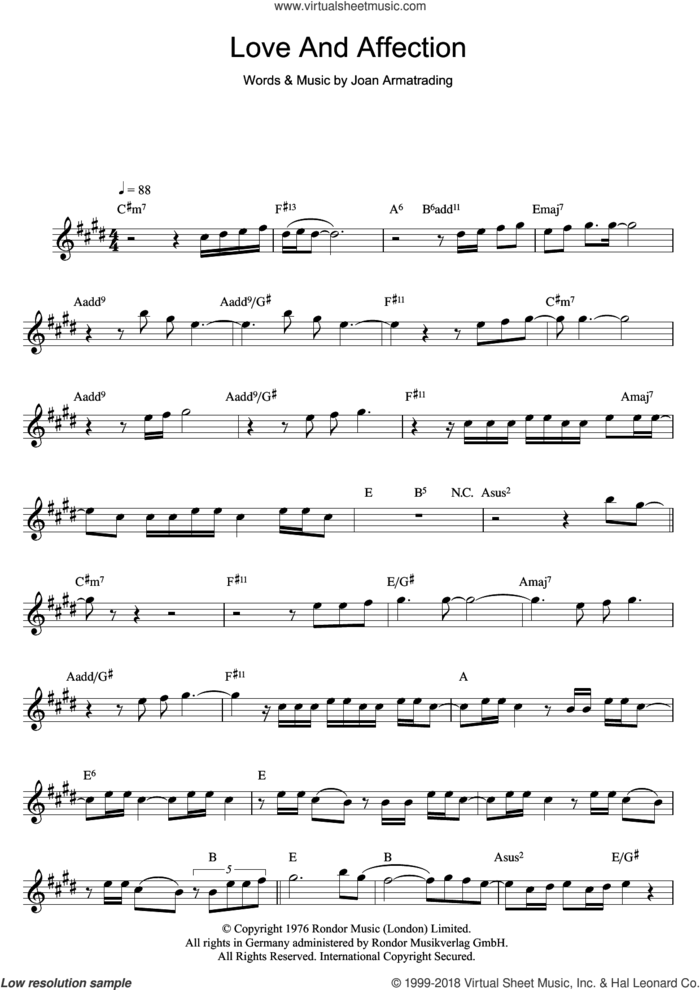 Love And Affection sheet music for flute solo by Joan Armatrading, intermediate skill level