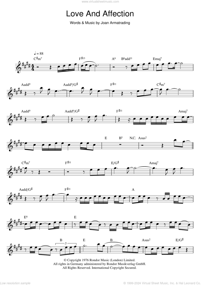 Love And Affection sheet music for flute solo by Joan Armatrading, intermediate skill level