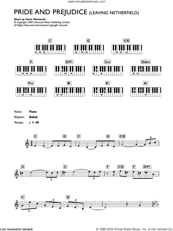 Leaving Netherfield (from Pride And Prejudice) sheet music for piano solo (chords, lyrics, melody) by Dario Marianelli, intermediate piano (chords, lyrics, melody)