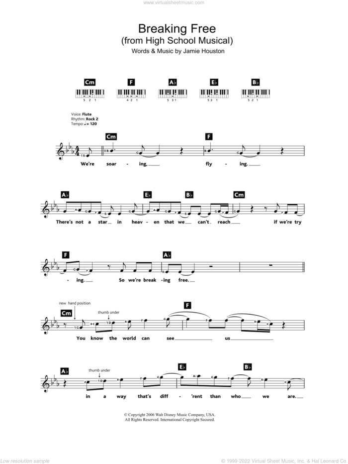 Breaking Free (from High School Musical) sheet music for piano solo (chords, lyrics, melody) by Jamie Houston, Vanessa Hudgens, Zac Efron and Zac Efron and Vanessa Anne Hudgens, intermediate piano (chords, lyrics, melody)
