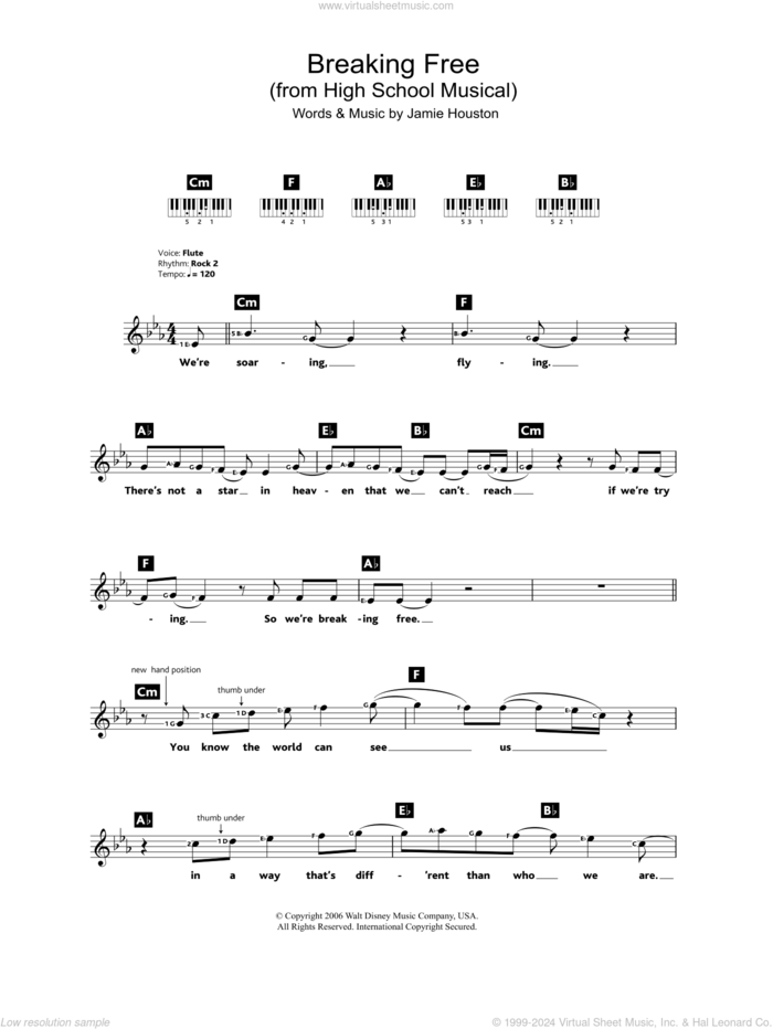 Breaking Free (from High School Musical) sheet music for piano solo (chords, lyrics, melody) by Jamie Houston, Vanessa Hudgens, Zac Efron and Zac Efron and Vanessa Anne Hudgens, intermediate piano (chords, lyrics, melody)