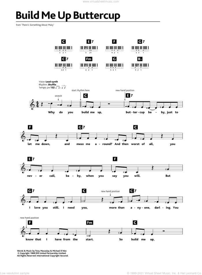 Build Me Up Buttercup sheet music for piano solo (chords, lyrics, melody) by The Foundations and Tony Macaulay, intermediate piano (chords, lyrics, melody)