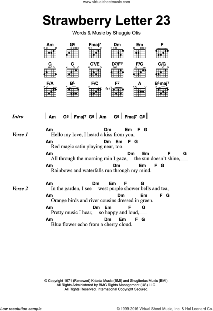 Strawberry Letter 23 sheet music for guitar (chords) by The Brothers Johnson and Shuggie Otis, intermediate skill level
