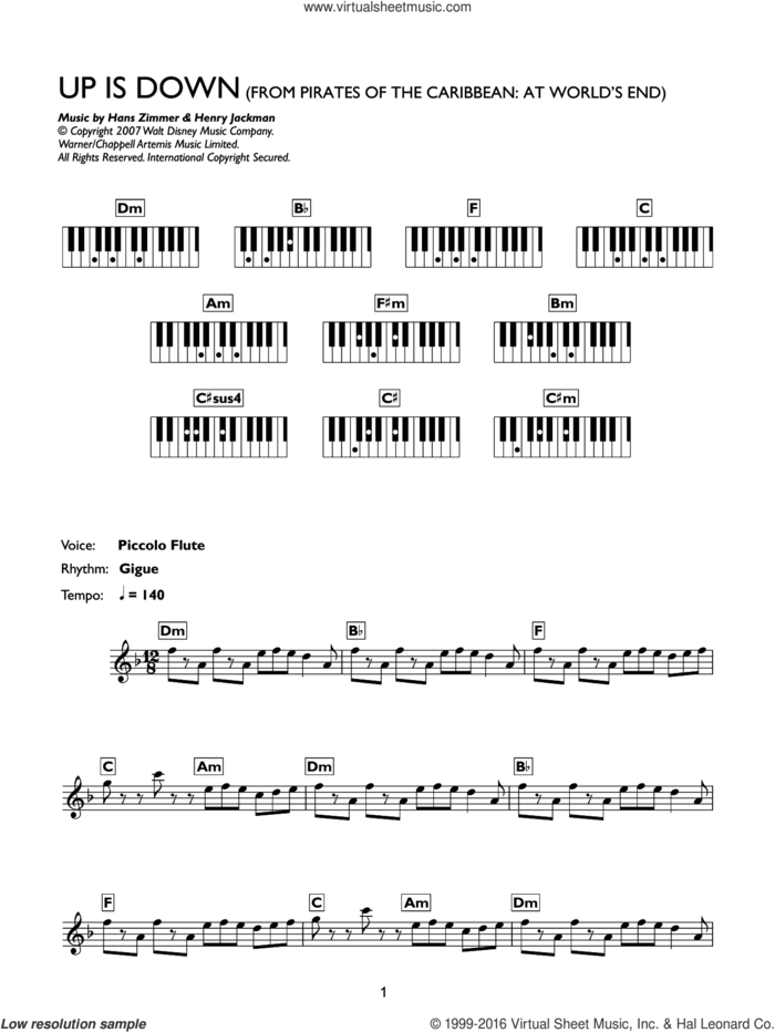 Up Is Down (from Pirates Of The Caribbean: At World's End) sheet music for piano solo (chords, lyrics, melody) by Hans Zimmer and Henry Jackman, intermediate piano (chords, lyrics, melody)
