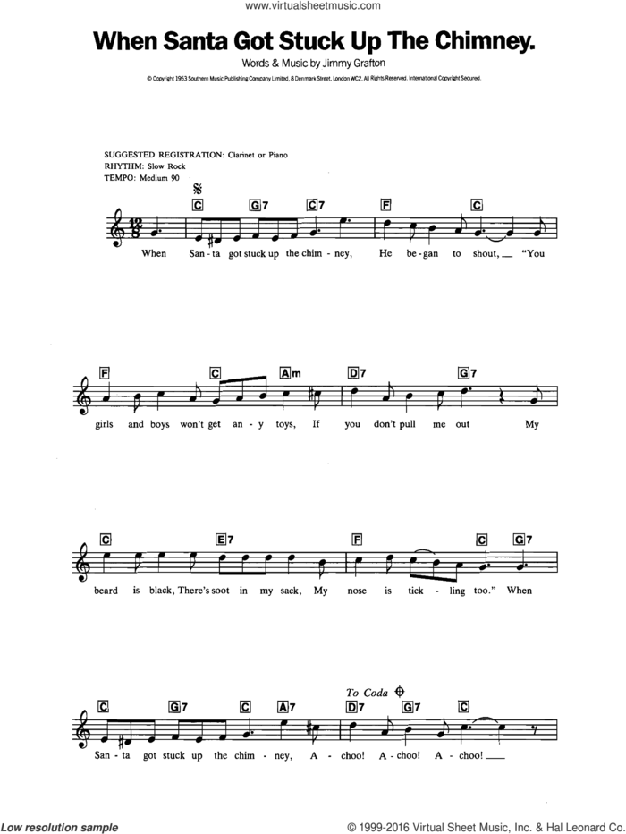 When Santa Got Stuck Up The Chimney sheet music for piano solo (chords, lyrics, melody) by Jimmy Grafton, intermediate piano (chords, lyrics, melody)