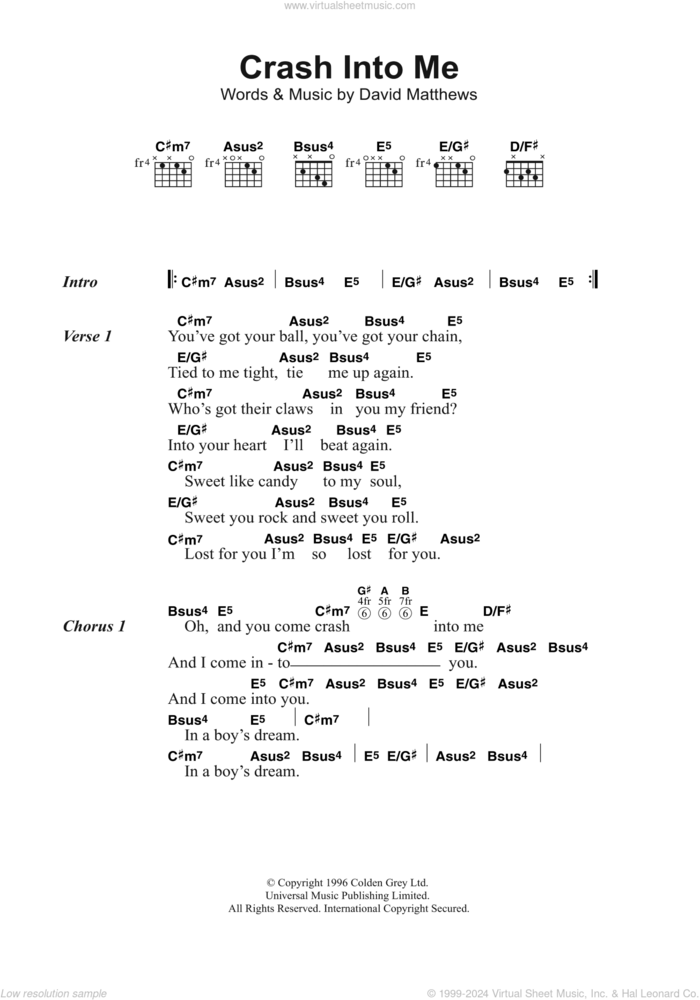 Crash Into Me sheet music for guitar (chords) by Dave Matthews Band and David Matthews, intermediate skill level