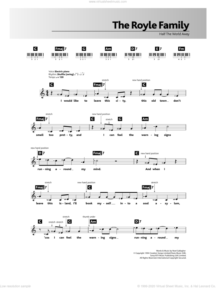 Half The World Away sheet music for piano solo (chords, lyrics, melody) by Oasis and Noel Gallagher, intermediate piano (chords, lyrics, melody)