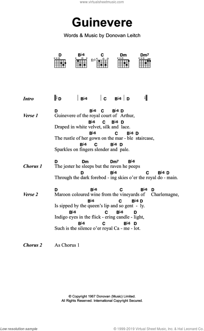 Guinevere sheet music for guitar (chords) by Walter Donovan and Donovan Leitch, intermediate skill level
