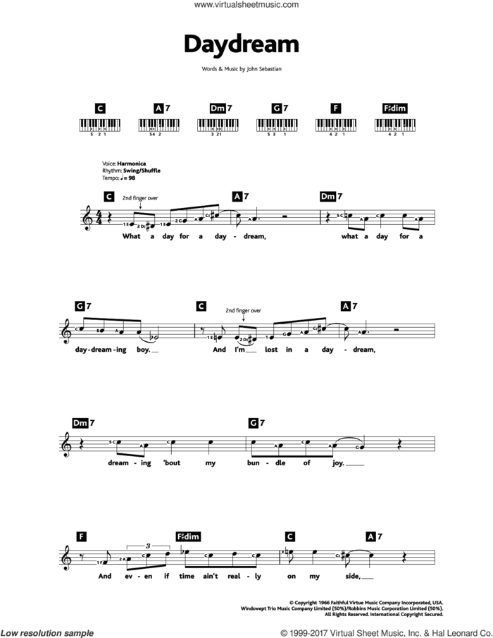 Daydream sheet music for piano solo (chords, lyrics, melody) by The Lovin' Spoonful and John Sebastian, intermediate piano (chords, lyrics, melody)