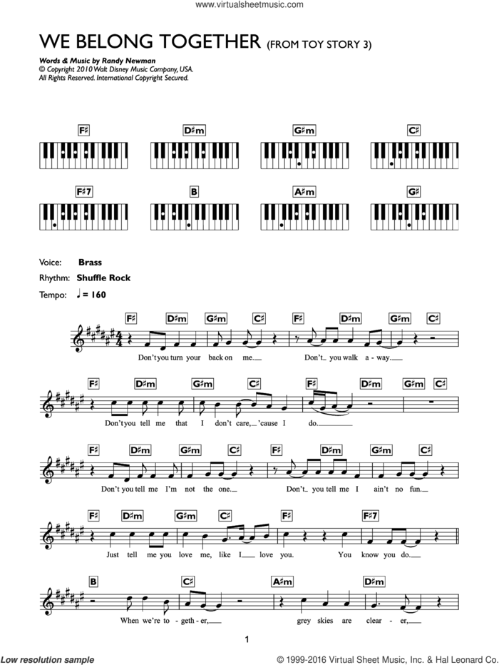 We Belong Together (from Toy Story 3) sheet music for piano solo (chords, lyrics, melody) by Randy Newman, intermediate piano (chords, lyrics, melody)