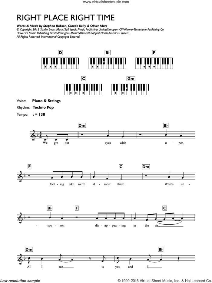 Right Place Right Time sheet music for piano solo (chords, lyrics, melody) by Olly Murs, Claude Kelly, Oliver Murs and Steve Robson, intermediate piano (chords, lyrics, melody)