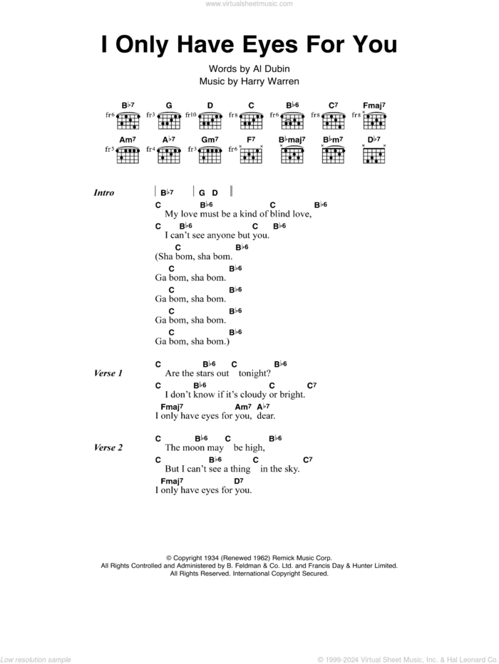 I Only Have Eyes For You sheet music for guitar (chords) by The Flamingos, Frank Sinatra, Al Dubin and Harry Warren, wedding score, intermediate skill level